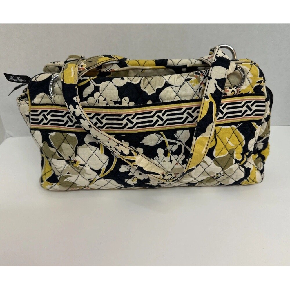 Vera Bradley Women's Shoulder Bag Retired Dogwood Pattern Black Yellow